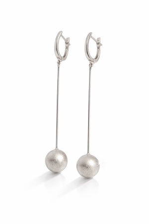 Cercei din argint - Cercei din Argint 925 – Design Lung Minimalist cu Bilă Satinată, 5 cm