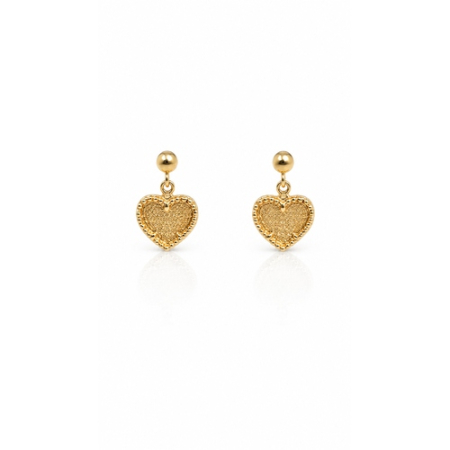 Cercei din Aur - Cercei din Aur Galben 14K cu Pandantiv Inimă – Închidere cu Șurub