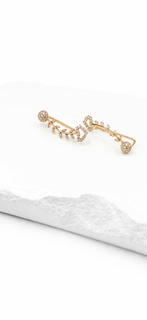 Cercei Ear Climber din Aur 14K cu Zirconii – Design Floral Modern [2]