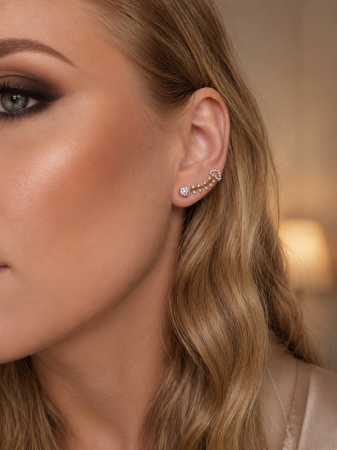 Cercei Ear Climber din Aur 14K cu Zirconii – Design Floral Modern [1]