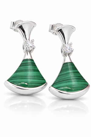 Cercei din argint 925 cu malachit și zirconii [1]