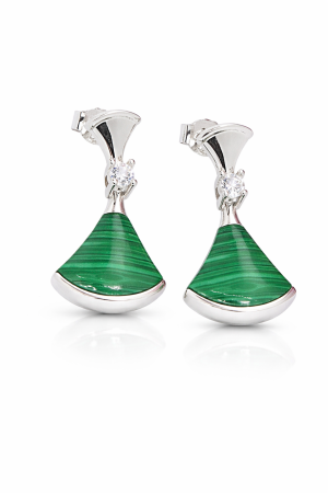 Cercei din argint - Cercei din argint 925 cu malachit și zirconii