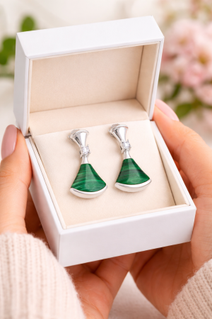 Cercei din argint 925 cu malachit și zirconii [3]