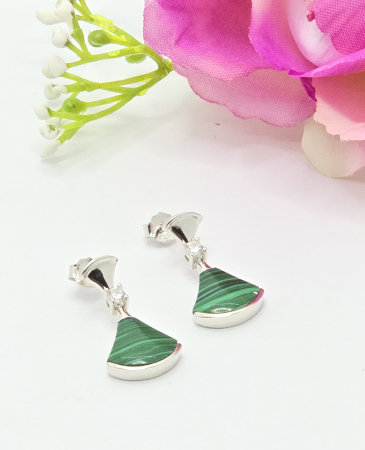 Cercei din argint - Cercei eleganti din Argint 925 cu insertie de Malachit– 3.19 g, 2 cm