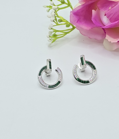 Cercei eleganti din Argint 925 cu insertie Malachit– 5 g, 2 cm [1]