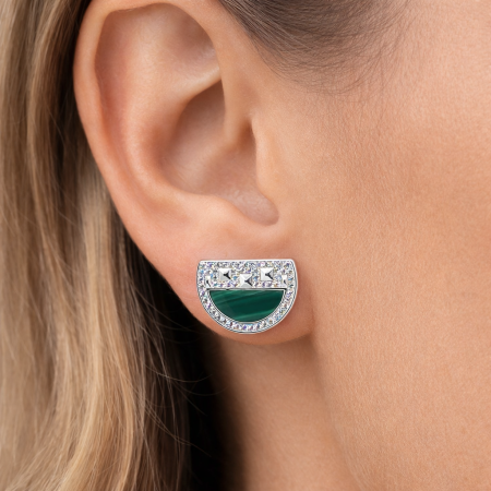 Cercei din argint 925 cu malachit și zirconii – model elegant [1]