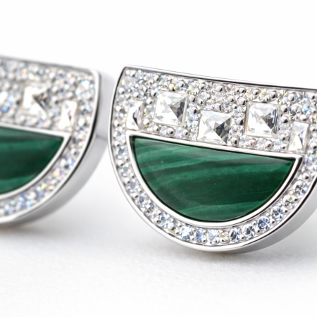 Cercei din argint 925 cu malachit și zirconii – model elegant [3]