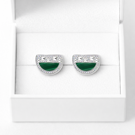 Cercei din argint 925 cu malachit și zirconii – model elegant [2]