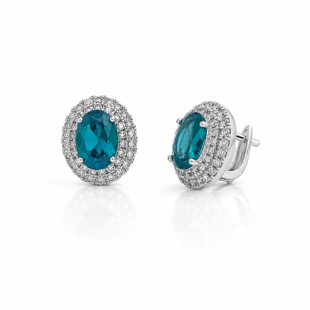 Cercei din argint - Cercei eleganți din argint 925 cu piatră albastru ocean și zirconii