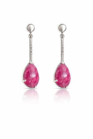 Cercei din argint - Cercei din argint 925 cu rubin natural – model antichizat, lungi, eleganți