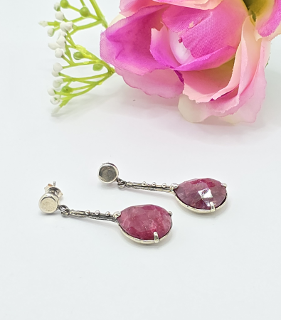 Cercei din argint - Cercei Eleganti din Argint 925 cu Rubin natural– 9.37 g, 4 cm