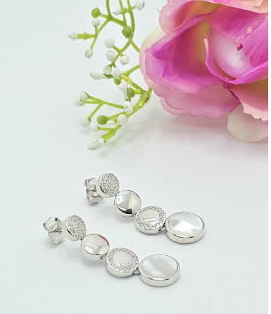 Cercei din argint - Cercei Eleganti  din Argint 925 cu Sidef – 7.07 g, 3.3 cm