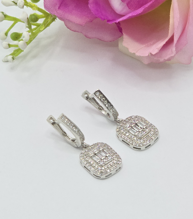 Cercei din argint - Cercei Eleganti din Argint 925 cu Zirconia – 5.35 g, 2.5 cm