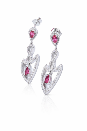 Cercei din argint - Cercei din argint 925 cu zirconii roz – model elegant cu inimă