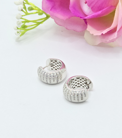 Cercei din argint - Cercei Eleganti din Argint 925 cu Zirconia – 8.35 g, 1.5 cm