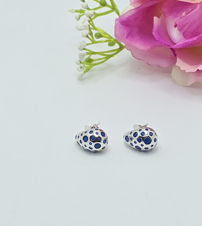 Cercei din argint - Cercei Eleganti din Argint 925 cu Zirconia albastra– 4.96 g, 1.5 cm