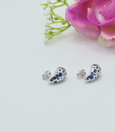 Cercei Eleganti din Argint 925 cu Zirconia albastra– 4.96 g, 1.5 cm [1]