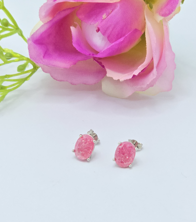 Cercei din argint - Cercei Eleganti din Argint 925 cu Zirconia roz– 1.95 g, 0.80 cm