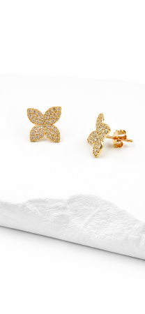 Cercei Floare din Aur Galben 14K cu Zirconii – Închidere cu Șurub [2]