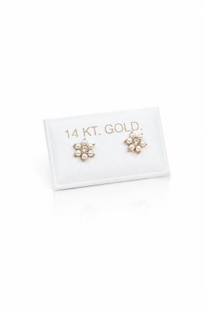 Cercei copii „Floarea Perlată” din Aur 14K – 6 mm, cu Șurub și Protecție [3]