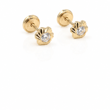 Bijuterii Fetite - Cercei copii „Floare cu piatra centrala” din Aur 14K – 5,5 mm, cu Șurub și Protecție