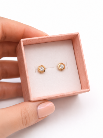 Cercei copii „Floare cu piatra centrala” din Aur 14K – 5,5 mm, cu Șurub și Protecție [3]