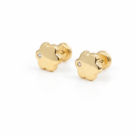 Bijuterii Fetite - Cercei copii „Floarea Strălucitoare” din Aur 14K – 8 mm, cu Șurub și Protecție