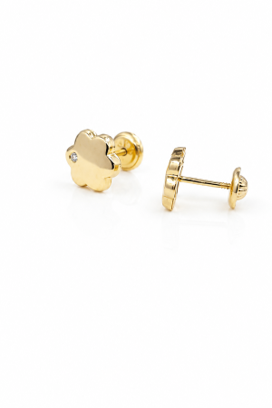 Cercei copii „Floarea Strălucitoare” din Aur 14K – 8 mm, cu Șurub și Protecție [4]