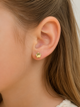 Cercei copii „Floarea Strălucitoare” din Aur 14K – 8 mm, cu Șurub și Protecție [2]