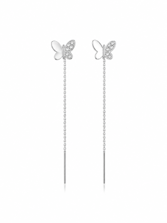Cercei din argint - Cercei Fluturas cu Lant din Argint 925 cu Zirconia – 1.01 g, 6 cm