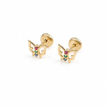 Bijuterii Fetite - Cercei „Fluturaș Curcubeu” din Aur 18K – 7 × 6 mm