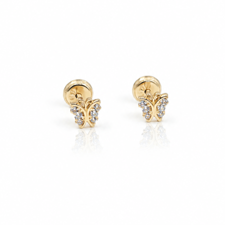 Bijuterii Fetite - Cercei Copii, Fluturaș Delicat , din Aur 14K – 5 mm, cu Șurub și Protecție