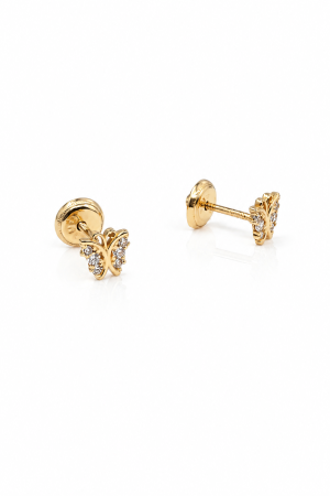 Cercei Copii, Fluturaș Delicat , din Aur 14K – 5 mm, cu Șurub și Protecție [2]