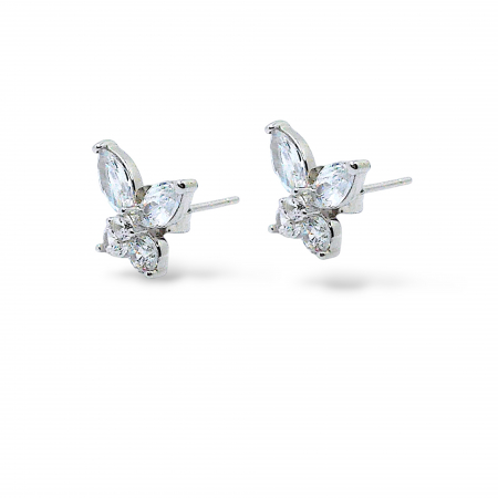 Cercei Fluture din Argint 925 cu Zirconia Albă – 2.47 g, 1.3 cm [1]