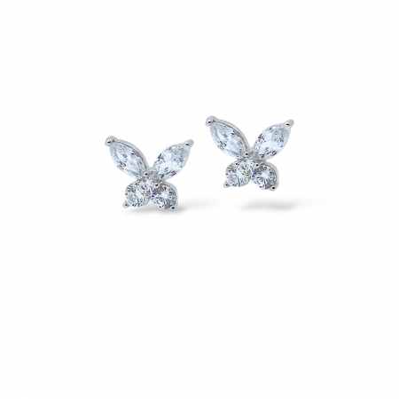 Bijuterii din argint - Cercei Fluture din Argint 925 cu Zirconia Albă – 2.47 g, 1.3 cm