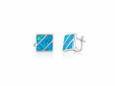 Cercei din argint - Cercei geometrici din argint 925 cu opal albastru