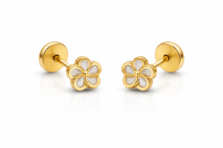 Bijuterii din aur - Cercei in forma de Floare din Aur galben 14 kt si Sidef