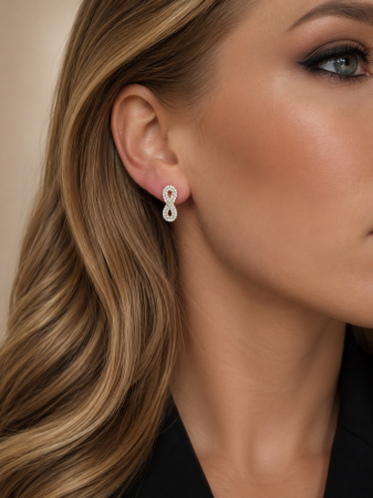 Cercei Infinity din Aur Galben 14K cu Zirconii – Închidere Clips [1]