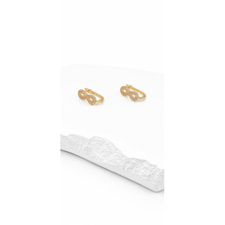 Cercei din Aur - Cercei Infinity din Aur Galben 14K cu Zirconii – Închidere Clips