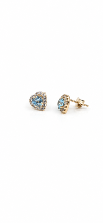 Cercei Inimă din Aur Galben 14K cu Zirconii Bleu și Albe – Închidere cu Șurub [2]