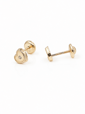 Cercei copii „Inimioara Delicată” din Aur 14K – 6 mm, cu Șurub și Protecție [3]