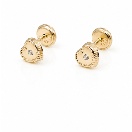 Bijuterii Fetite - Cercei copii „Inimioara Delicată” din Aur 14K – 6 mm, cu Șurub și Protecție