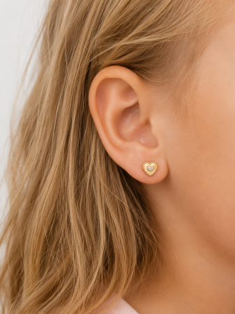 Cercei copii „Inimioara Delicată” din Aur 14K – 6 mm, cu Șurub și Protecție [1]