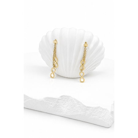 Cercei din Aur - Cercei Lungi din Aur Galben 14K cu Simbol Infinit – Închidere cu Șurub, 4 cm