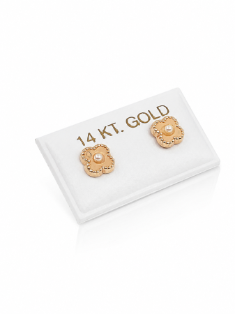 Cercei copii din aur 14K, Floare cu Perlă – 5 mm, cu Șurub și Protecție [2]