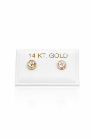 Cercei copii Rotunzi „4 Pietre Strălucitoare” din Aur 14K – 5 mm, cu Șurub și Protecție [2]