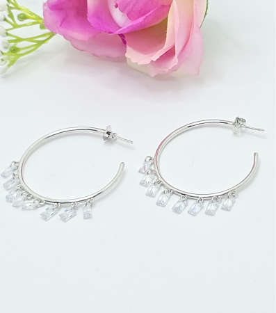 Cercei din argint - Cercei Rotunzi din Argint 925 cu Zirconia – 6.05 g, 3.5 cm