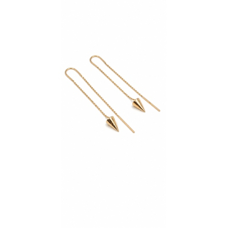 Cercei din Aur - Cercei Tip Fir din Aur Galben 14K cu Pandantiv Conic – 7,5 cm