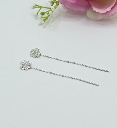 Cercei din argint - Cercei Trifoi cu Lant din Argint 925 cu Zirconia – 1.21 g, 6 cm