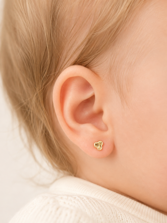 Cercei copii „Trifoiul Norocos mic” din Aur 14K – 5 mm, cu Șurub și Protecție [1]
